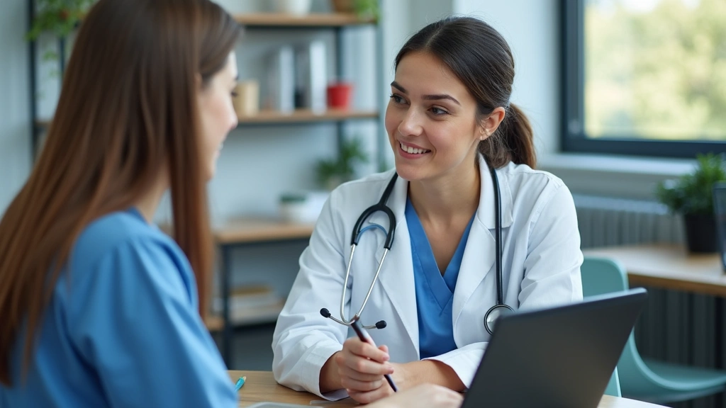 DNP-prepared nurse practitioner conducting patient consultation in contemporary telehealth clinic setup with digital health r