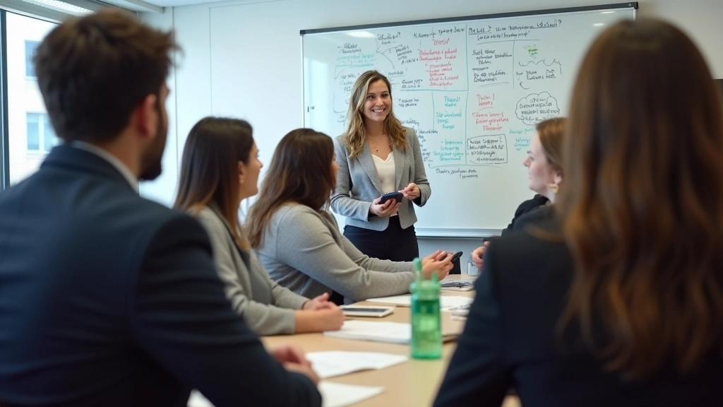 Diverse group of psychology graduate students in university seminar room engaged in discussion, whiteboard with psychology co