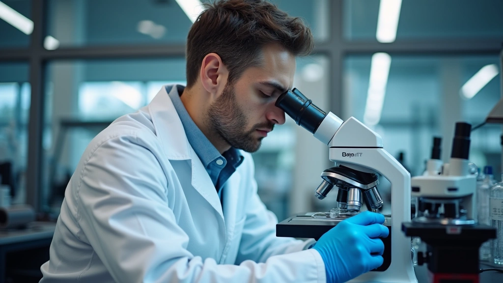 Male researcher in university laboratory conducting scientific research with equipment, representing doctoral-level academic 