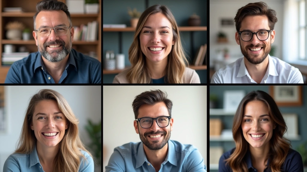 Diverse group of adult professionals in virtual meeting on computer screens, collaborative online education environment, home