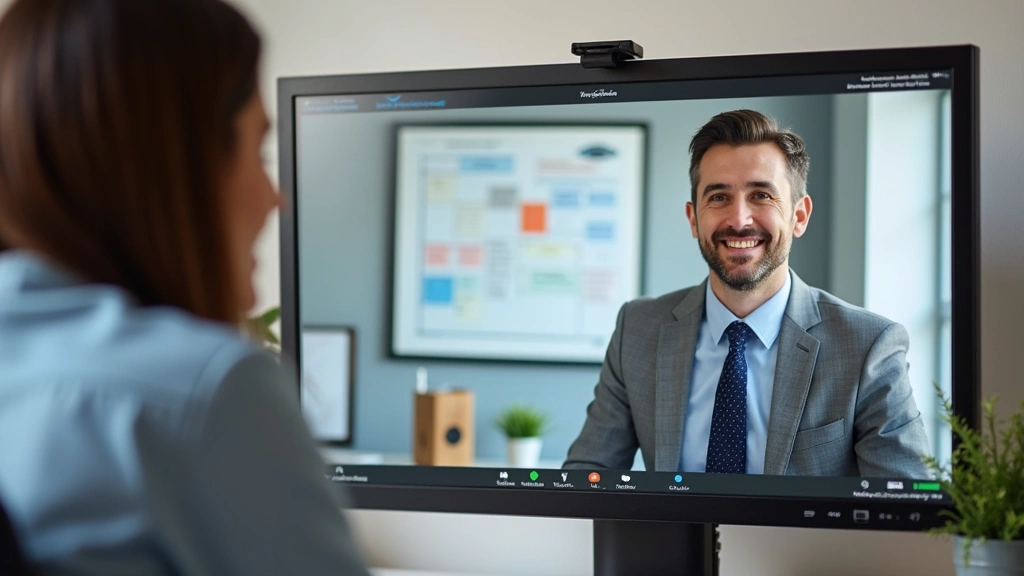 Academic advisor meeting with student via video call, reviewing degree program documents and timeline on computer screen, pro