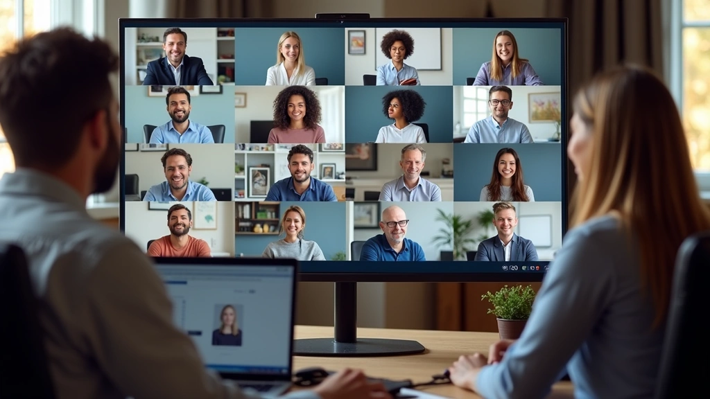 Diverse group of educators in virtual meeting on computer screens, professional setting, collaborative online learning atmosp