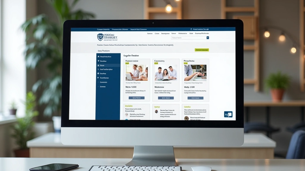 University online learning platform displayed on computer screen showing doctoral program curriculum, registration portal, an