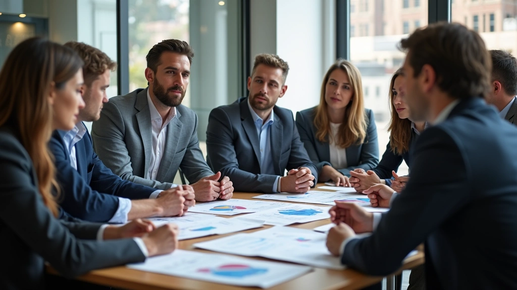 Diverse group of adult professionals in casual business clothing discussing criminal justice policy around conference table w