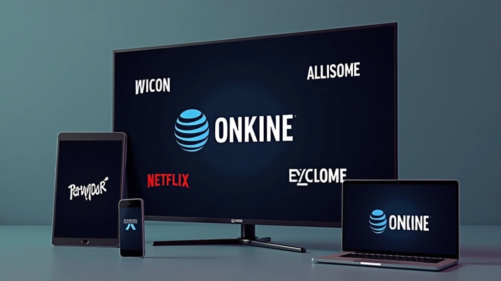 Split screen showing multiple streaming service logos on devices, digital accessibility concept, clean minimalist design