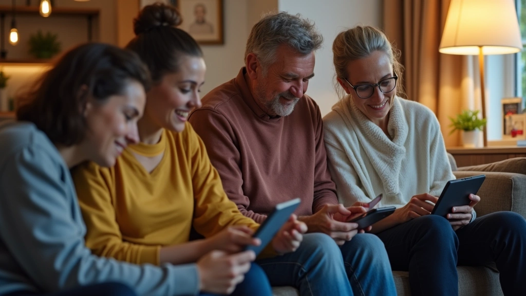 Diverse group of patients using smartphones and tablets for telehealth appointments at home, comfortable residential settings