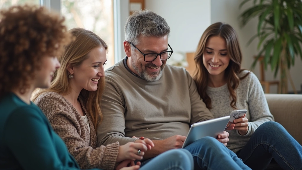 Diverse patients accessing telehealth mental health services on mobile devices and tablets, showing different age groups in c