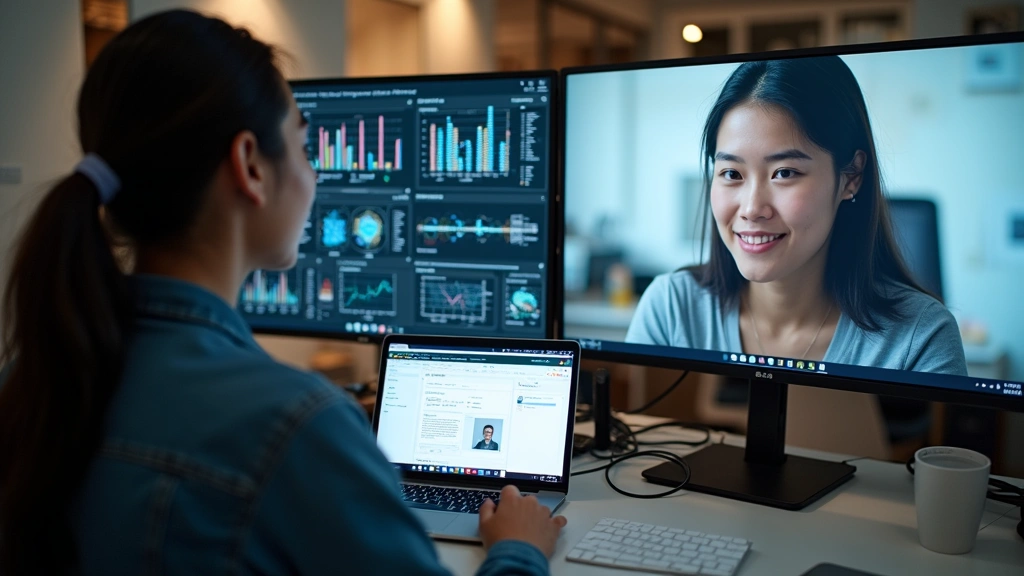 Graduate student collaborating with advisor via video conference on laptop, displaying research papers and computational mode