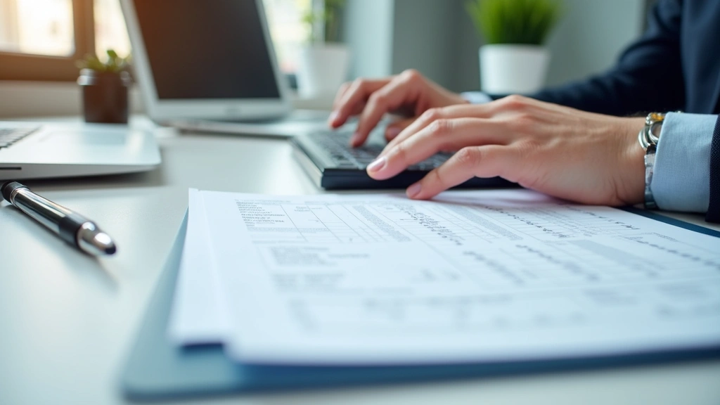 Close-up of hands typing on keyboard with medical billing form and CPT codes document visible on desk in healthcare administr