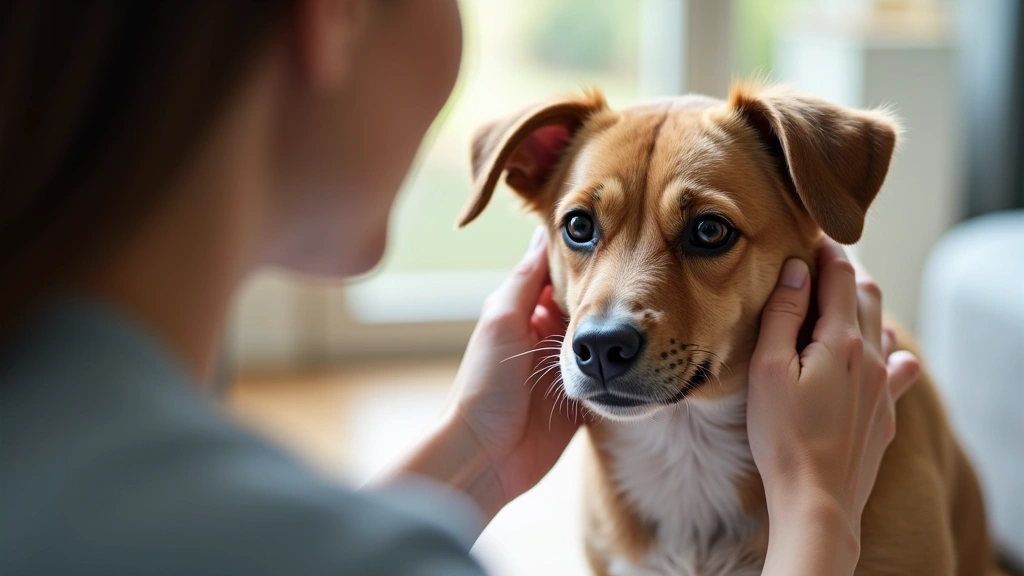 Pet owner taking clear photos of dogs skin condition for telehealth consultation, natural lighting, close-up detail, home env