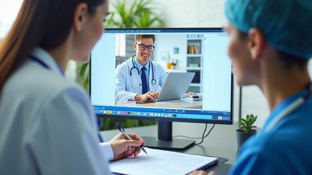 Healthcare provider documenting patient telehealth visit notes on electronic health record system, computer screen showing me