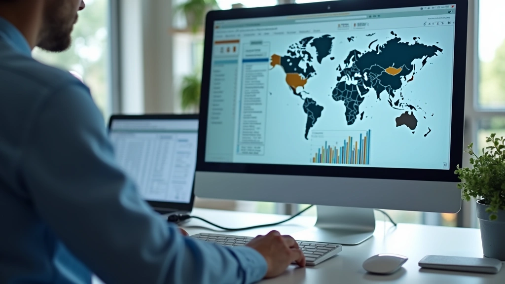 Professional healthcare administrator reviewing financial dashboards on computer screen in modern hospital office setting
