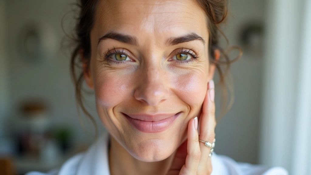 Professional woman in well-lit home office taking clear selfie photo of skin condition on cheek for telehealth dermatology consultation, natural lighting, calm expression