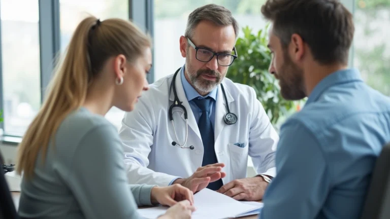 Primary care doctor and mental health counselor collaborating in modern clinic office reviewing patient chart together