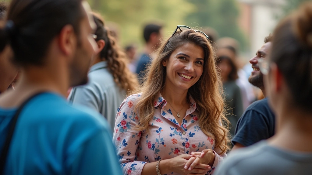 Diverse community volunteers at mental health nonprofit fundraising event, people smiling and engaged in meaningful conversat