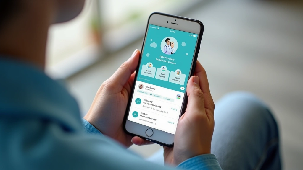 Close-up of hands holding smartphone showing healthcare app interface with appointment calendar and medical information