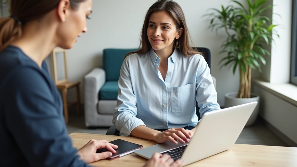 Mental health counselor in private practice office using SimplePractice platform on desktop computer, professional setting wi