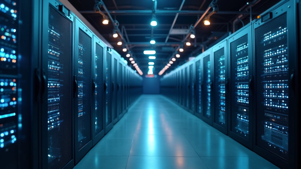 Secure server room with network infrastructure and security monitoring systems, representing HIPAA-compliant healthcare data 