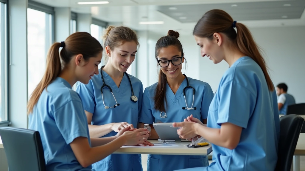 Diverse team of occupational therapy professionals in modern healthcare facility collaborating on digital health project with