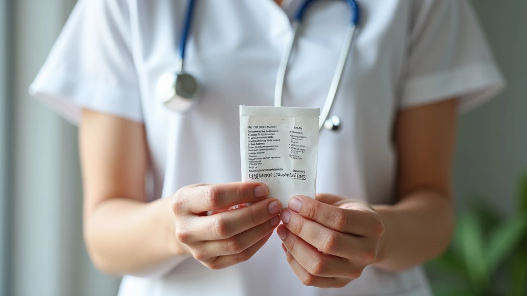 Close-up of hands holding urine test collection kit with instructions, home healthcare, clean modern background