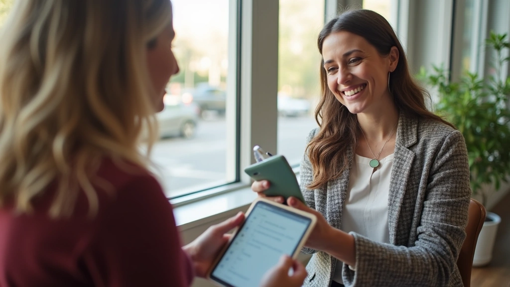 Certified health insurance navigator assisting senior woman with tablet during in-person enrollment consultation at community