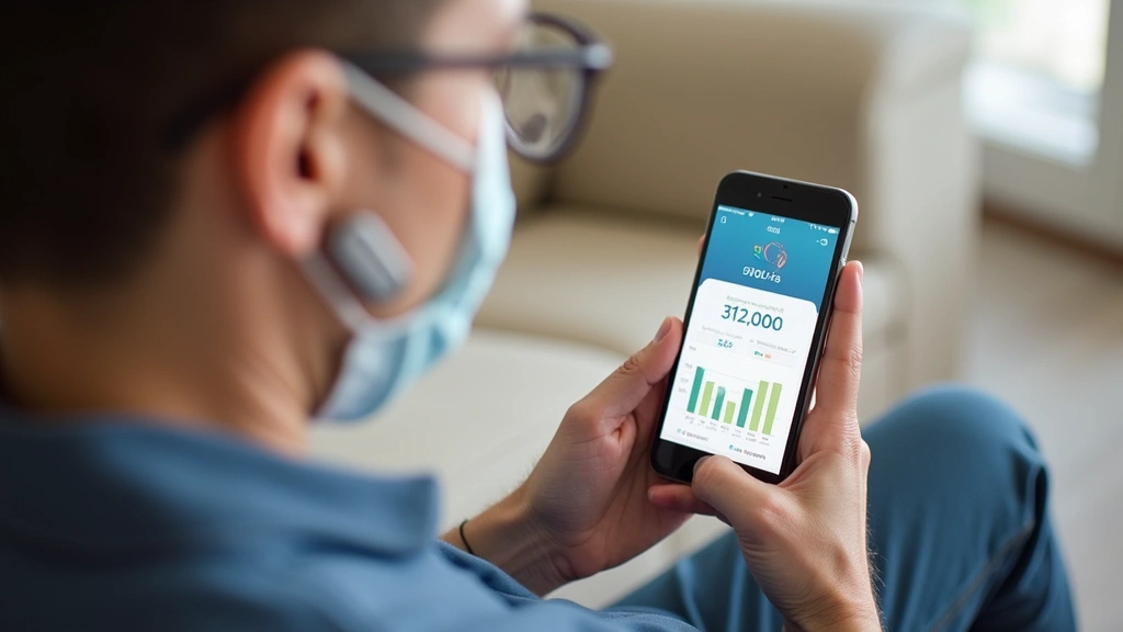 Patient at home using Cala Health wearable device while reviewing treatment progress on smartphone app, showing integration o