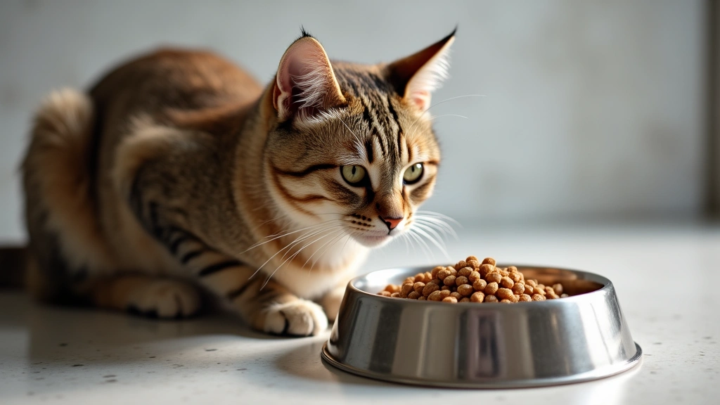 Close-up of wet cat food in stainless steel bowl with fresh water bowl beside it on kitchen counter