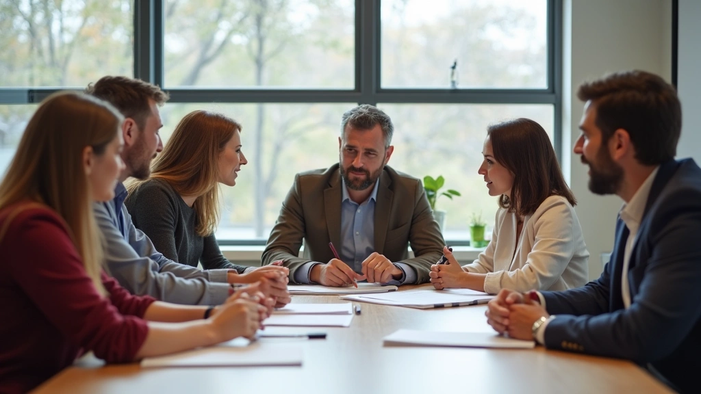 Diverse group of health educators collaborating at a conference table planning health promotion initiatives, professional tea