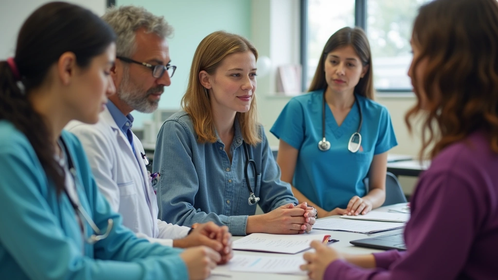 Diverse community health screening event with multiple healthcare providers taking patient vitals in organized clinical space