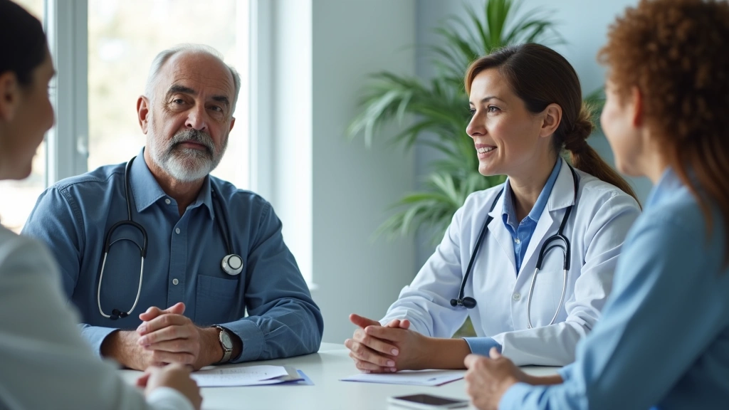 Diverse group of healthcare professionals including doctor and mental health counselor in collaborative care discussion, mode