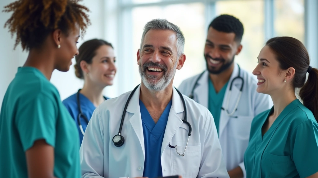 Diverse healthcare team in clinical setting, medical professionals collaborating in community health center, integrated care 