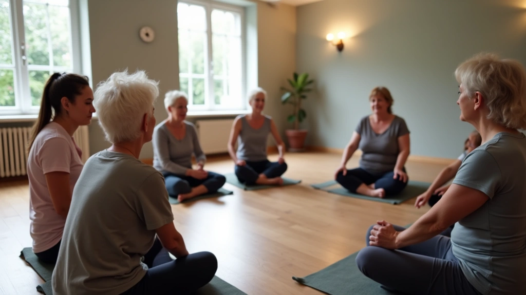 Diverse group of patients in circle during creative movement therapy in rehabilitation center, natural expressions of engagem