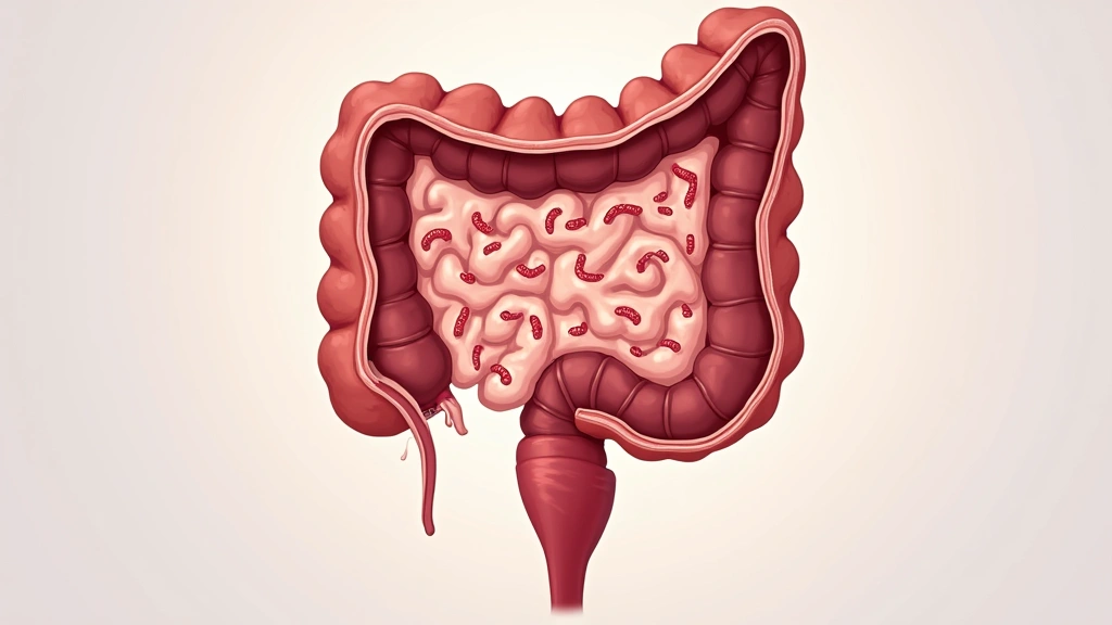 Cross-section illustration style of healthy intestinal tract with beneficial bacteria, medical educational quality, professio