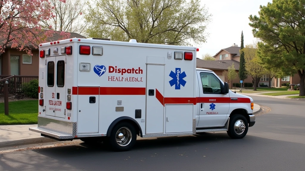 Dispatch Health mobile medical van parked on residential street in Denver metro area, clearly marked vehicle exterior, profes