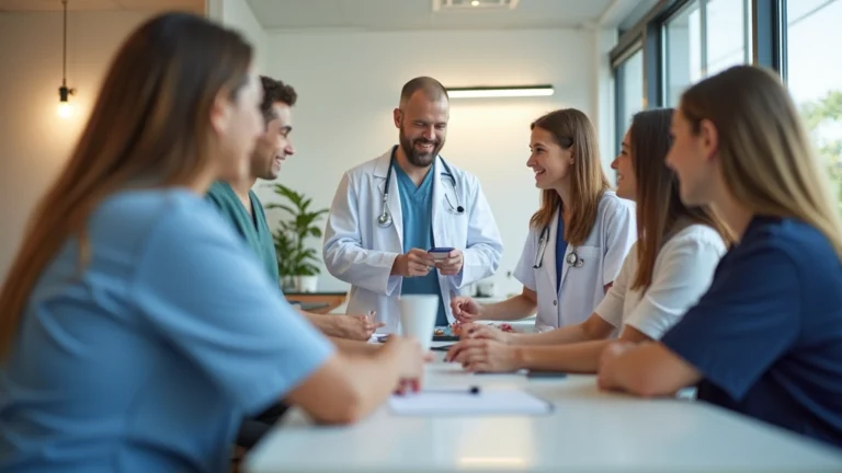 Professional medical clinic reception area with diverse patients checking in, warm lighting, modern healthcare facility interior, no visible text or signage