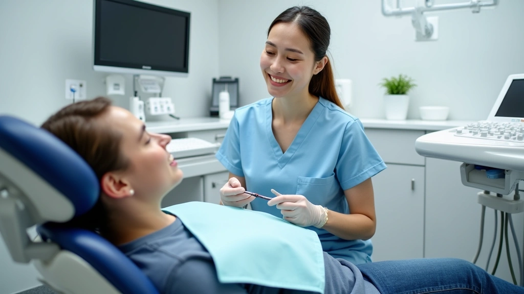 Dental hygienist performing preventive care on patient, modern dental clinic equipment, professional healthcare setting, brig