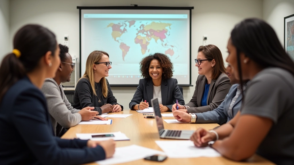 Primary care clinic team meeting around table reviewing health equity data, community health workers and providers in collabo