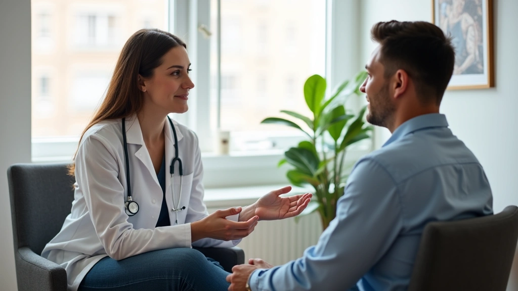 Professional mental health counselor conducting therapy session with patient in modern clinical office setting, compassionate