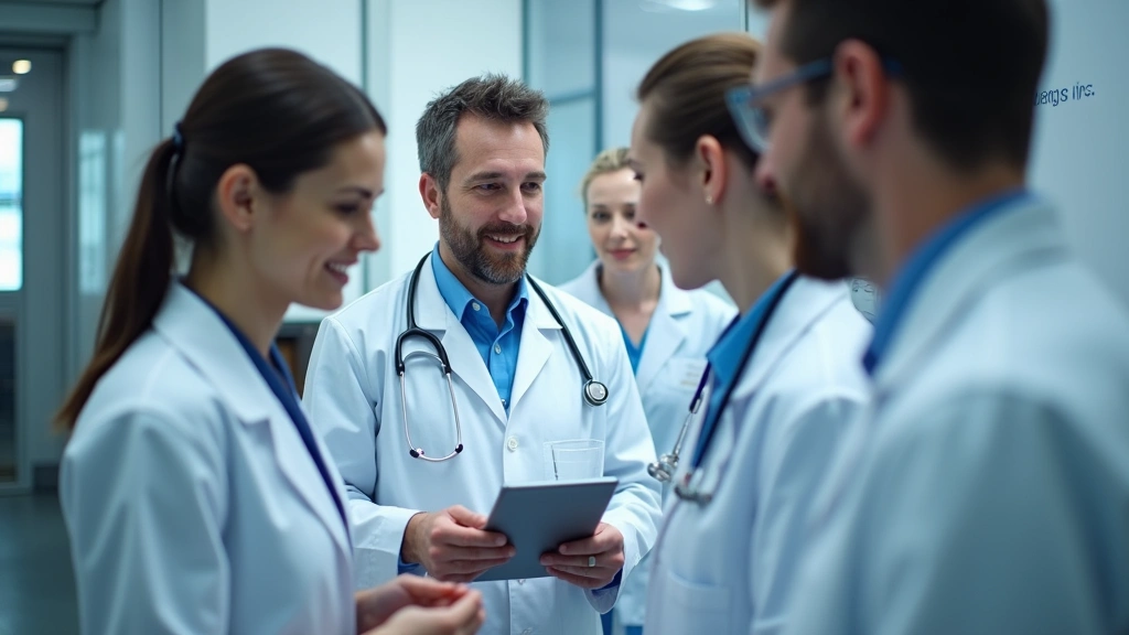 Healthcare team reviewing diagnostic test results and personalized medicine protocols in clinical setting, functional medicin