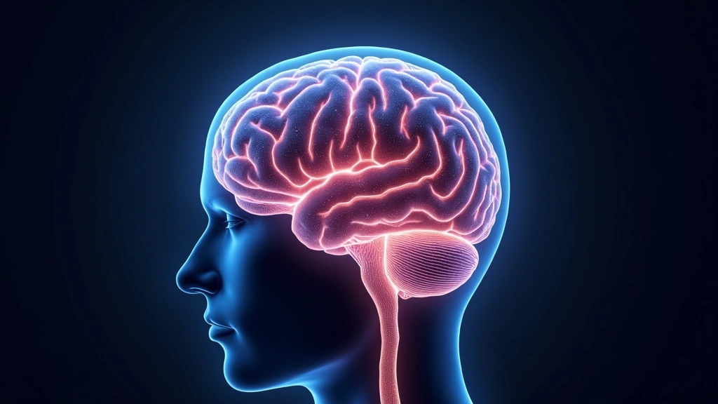 Brain scan visualization with glowing neural connections, abstract medical illustration of cognitive health and brain functio