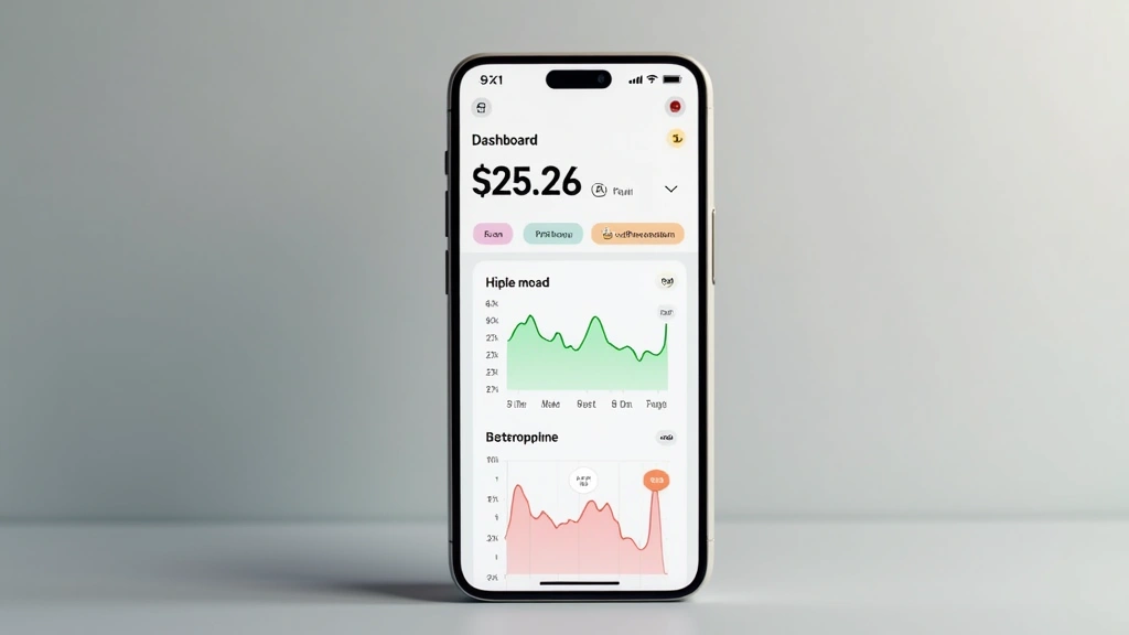 Mobile phone displaying mental health app dashboard with mood tracker, charts, and wellness metrics, clean interface design,