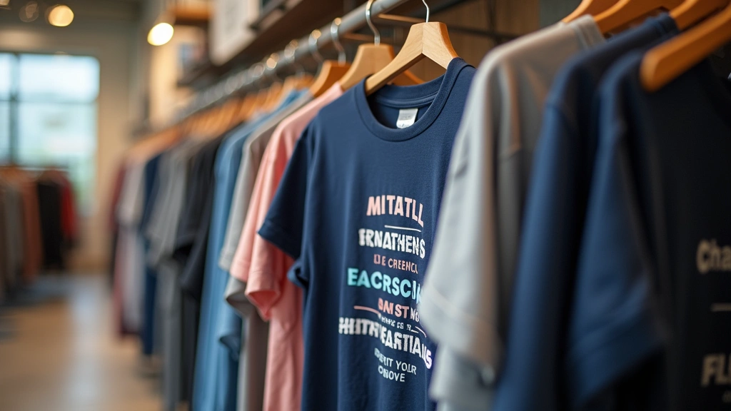Close-up of a mental health shirt featuring an inspirational message displayed on a clothing rack in a contemporary retail en