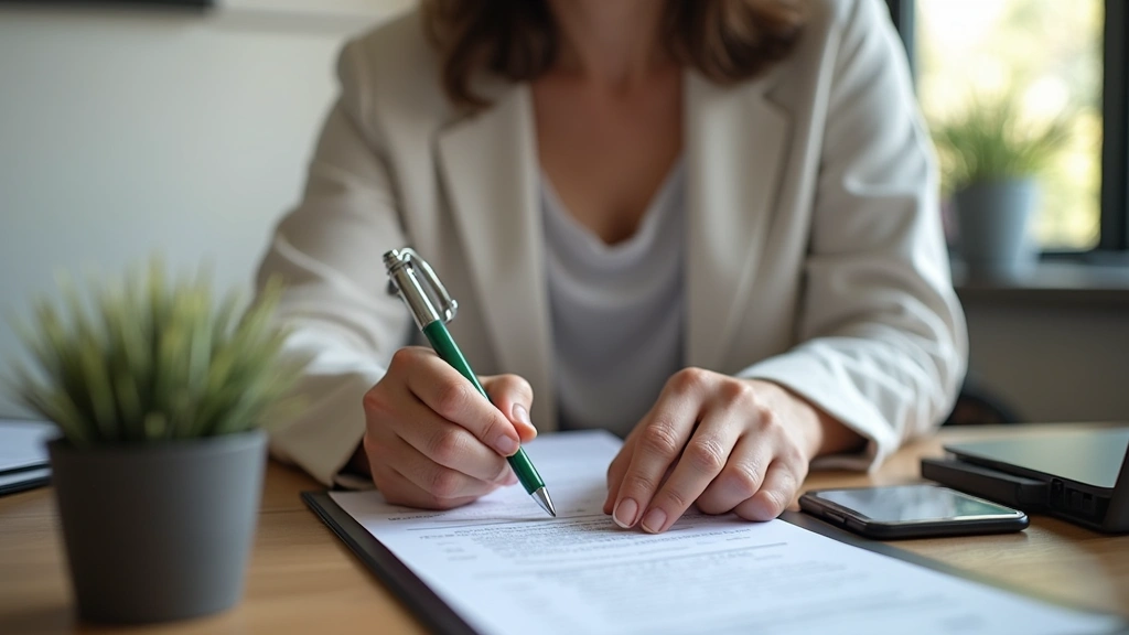 Licensed therapist in clinical office taking notes during teletherapy appointment, professional setting with mental health cr