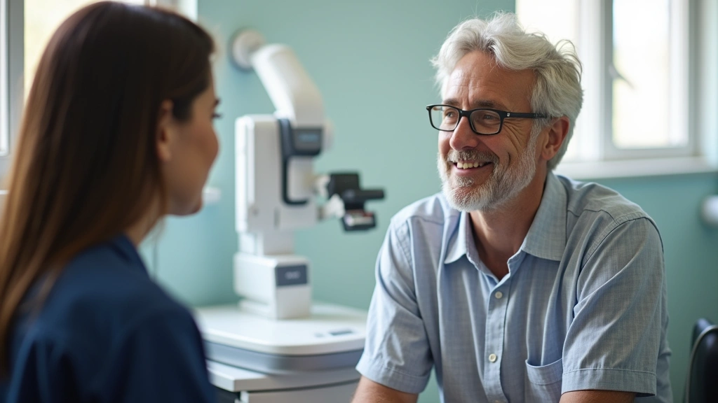 Patient receiving preventive health screening at community health center with medical equipment visible in background