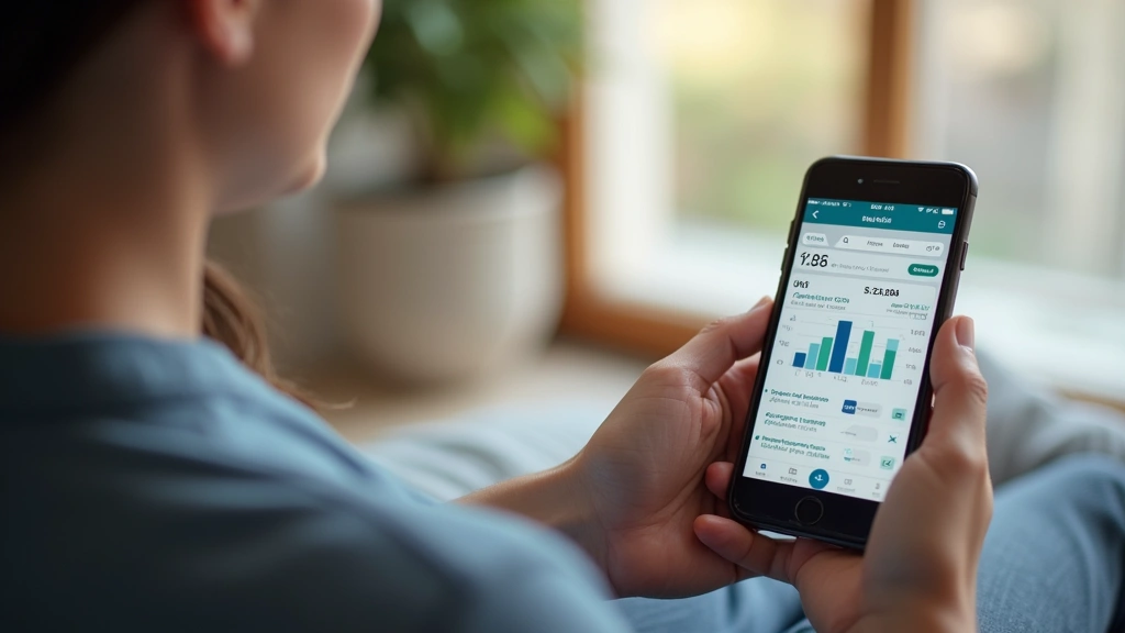 Patient using mobile health application on smartphone in comfortable home setting, reviewing personalized treatment informati