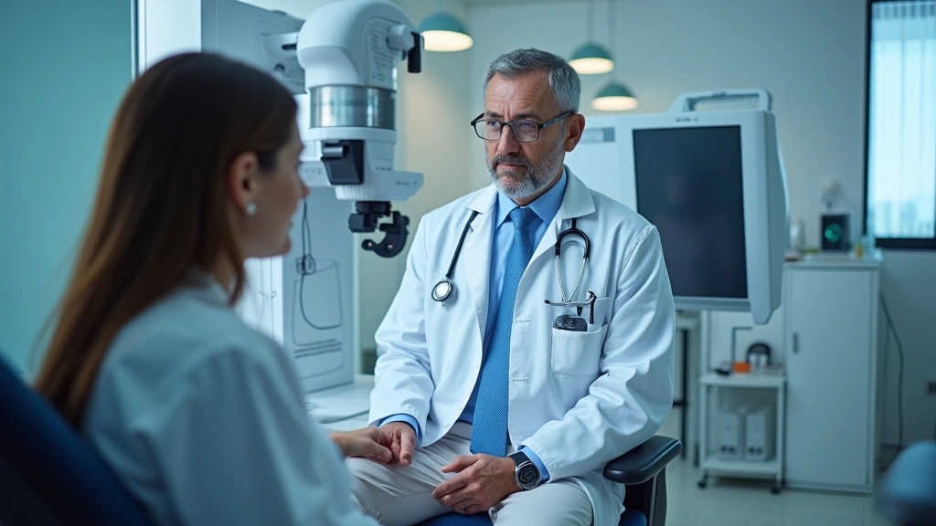 Professional neurologist examining patient with advanced diagnostic equipment in modern medical facility, clinical setting