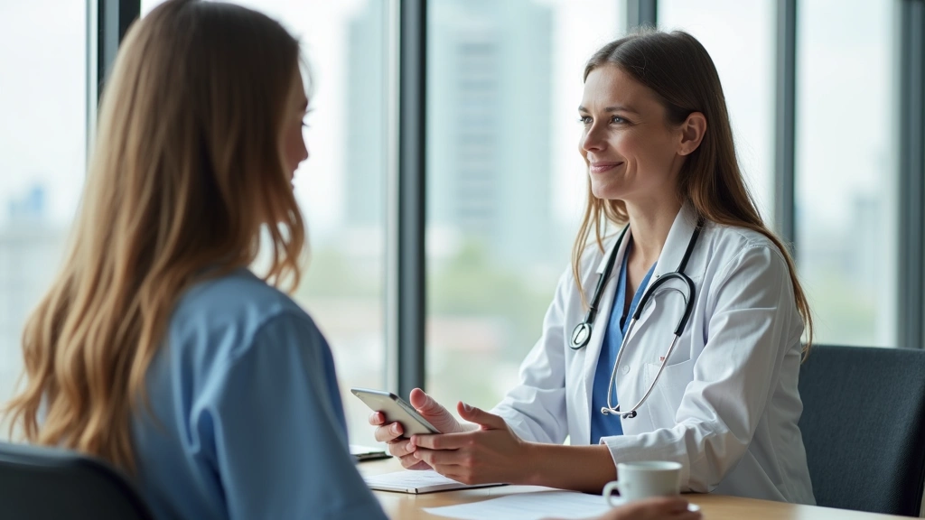 Professional psychiatric nurse conducting mental health assessment with patient in modern clinical office setting, compassionate care environment