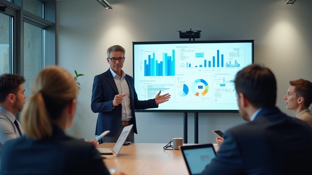 Health communication professional presenting data visualization charts about campaign effectiveness to diverse team in modern