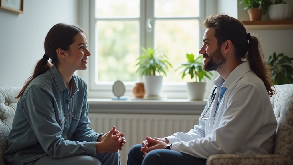Diverse mental health counselor conducting consultation with patient in comfortable healthcare office environment