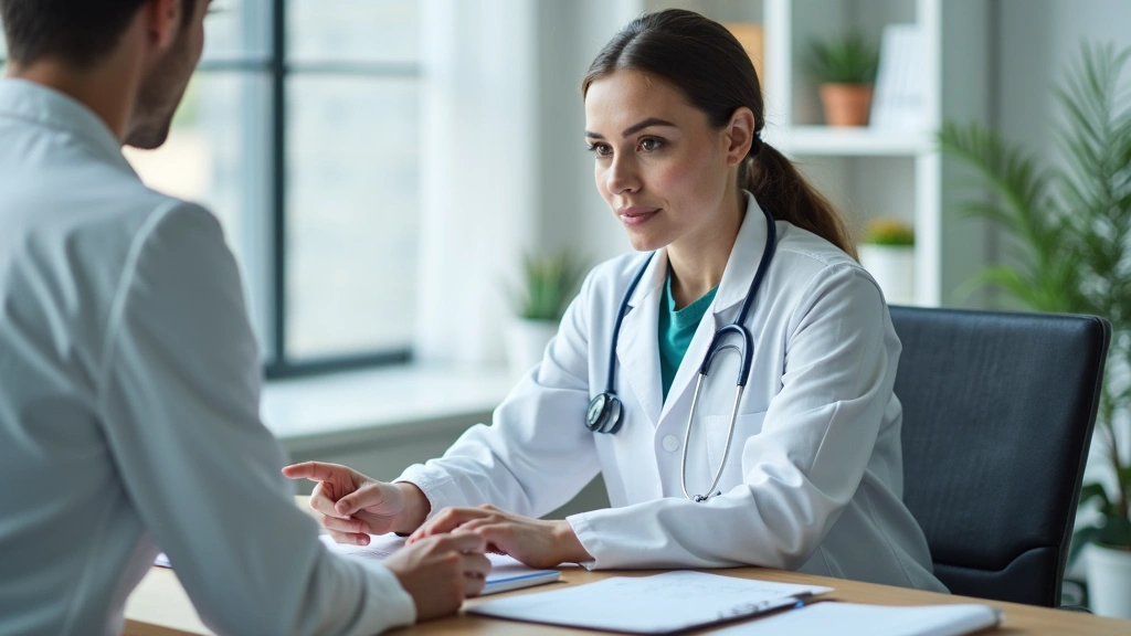 Healthcare provider reviewing patient records at computer desk in mental health clinic, professional medical environment, org